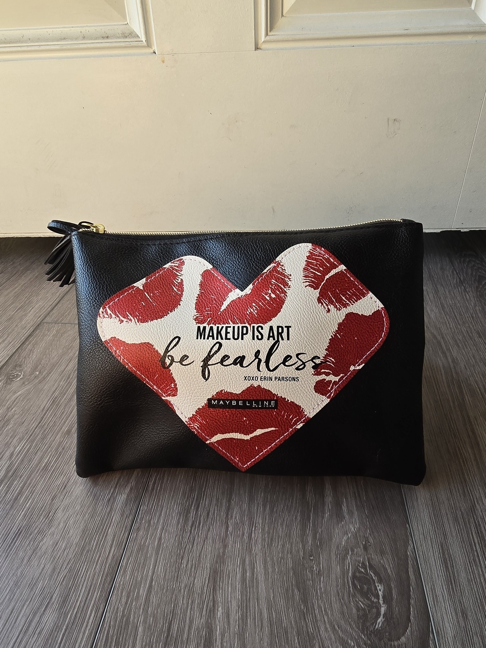 Maybelline Makeup Is Art Erin Parsons Lip Print Clutch Pouch Black Vegan